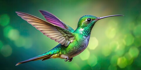 Fototapeta premium Vibrant render of an emerald hummingbird flying gracefully, emerald, hummingbird, bird, wildlife, nature, render, vibrant