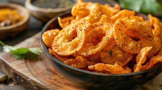 Close up of Indian snack farsan
