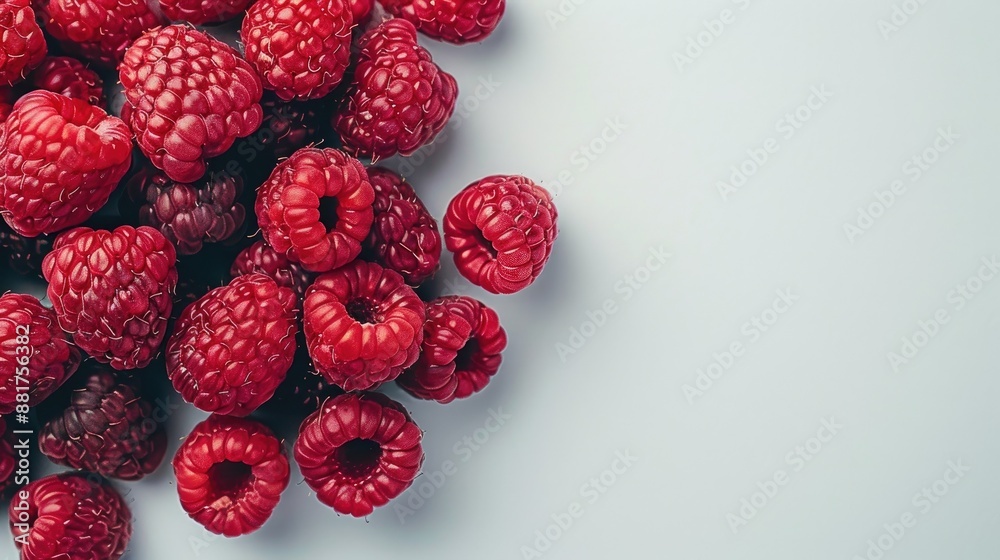 Aufkleber close up of ripe raspberries on white background with space for text selective focus