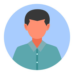 flat icon avatar. no face and with blue shirt. boy with semi bald short hair. for student or office profile picture with blue circle border