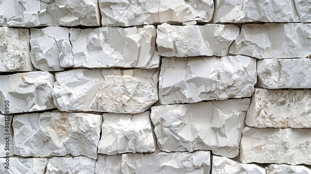 Poster close up of white limestone wall or stone fence abstract bricklaying background emphasizing construc
