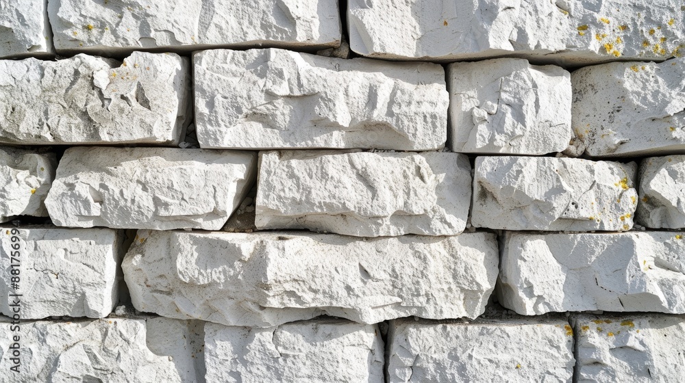 Poster close up of white limestone wall or stone fence abstract bricklaying background emphasizing construc