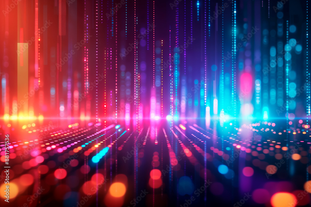 Aufkleber Abstract glowing dots and lines creating a digital landscape on a dark backdrop, embodying the concept of data flow. Generative AI