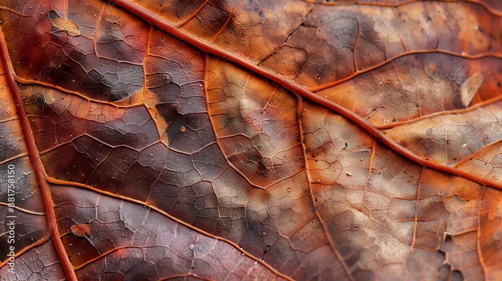 Poster close up autumn leaf texture leaf of cannonball tree couroupita guianensis aubl : generative ai