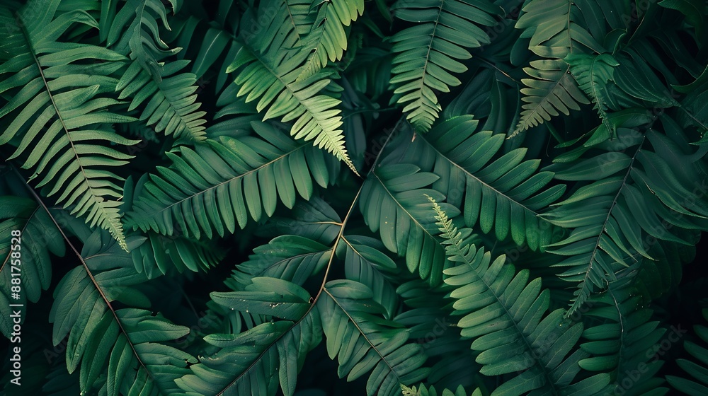 Aufkleber fern leaves in forest texture background dense dark green fern leaves in garden nature abstract back