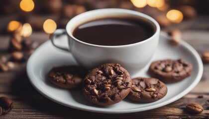Cup of coffee and chocolate cookies