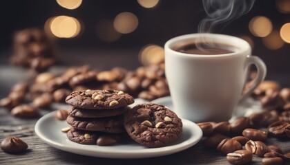 Cup of coffee and chocolate cookies