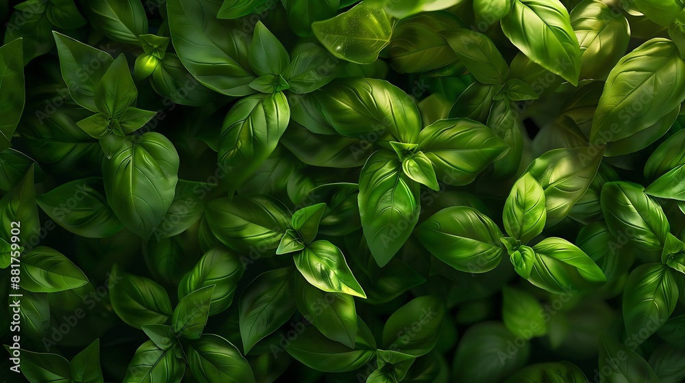 Poster basil leaves filling the frame : generative ai
