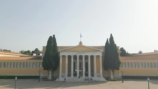 Zappeion Hall Neoclassical Megaron Athens Aerial Cinematic footage 50 fps