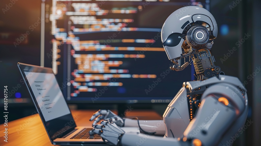 Leinwandbilder Computer programming coding and AI artificial intelligence software development engaged by skilled coder and prompt engineer to develop LLM automated AI artificial intelligence virtual : Generative AI