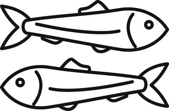 recommend clip art: Simple line drawing of two sardines swimming in the same direction, ideal for representing seafood, fishing, or the mediterranean diet