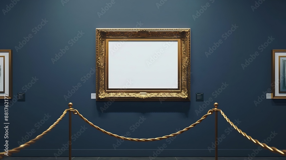 Leinwandbilder mockup vertical white blank space in classic gold wooden square frame hanging isolated on luxury blu