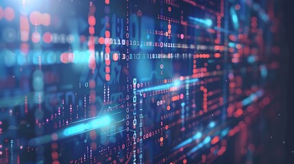 Digital interface with various graphs and data visualizations Background shows binary code and abstract patterns indicating hightech environment : Generative AI