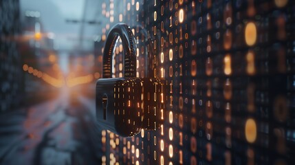 Padlock shape on a binary background of ones and zeros Cyber security and secure data concept : Generative AI