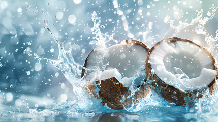 Water splashing on coconut, product photography
