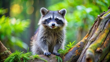 Playful raccoon playing in the forest, raccoon, animal, wildlife, cute, furry, mammal, nature, woodland, outdoor, adorable