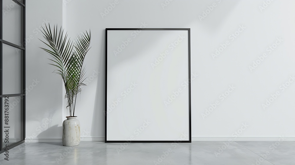 Aufkleber White poster on floor with blank frame mockup for you design Layout mockup good use for your design preview : Generative AI