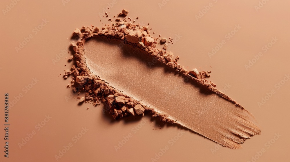 Poster a swatch of crushed brown powder foundation on a tan background