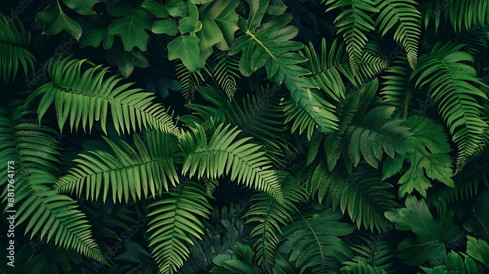 Aufkleber fern leaves in forest texture background dense dark green fern leaves in garden nature abstract back