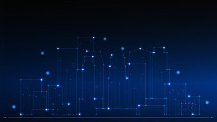 cityscape technology background concept. city space bright glowing neon, data blue line circle lights, technology Abstract, vector. city for tech, web banner, web site, communication, transformation.