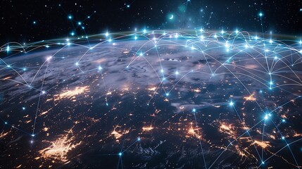 Global world network and Communication technology conceptbig dataiot Solutionnew normaldigital twinvrwireless and 5g for internet business on earthElements of this image furnished by N : Generative AI