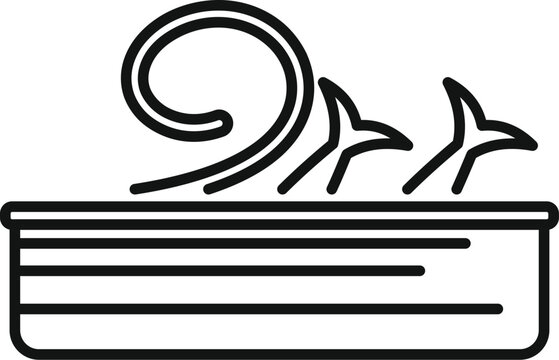 recommend clip art: Line drawing of an open tin can of sardines with oil flowing over the edge
