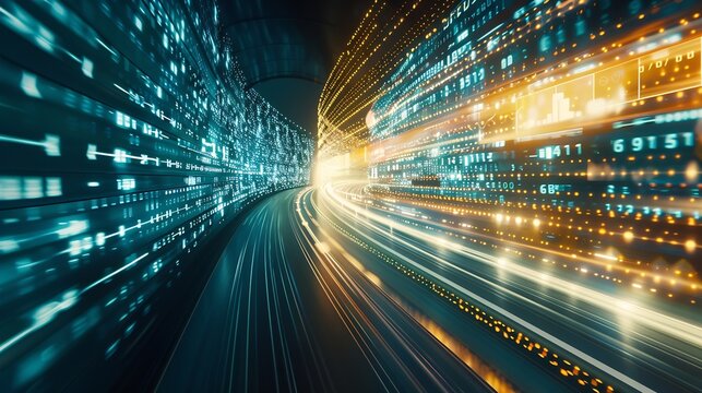 Digital data flow on road with motion blur to create vision of fast speed transfer  Concept of future digital transformation  disruptive innovation and agile business methodology : Generative AI