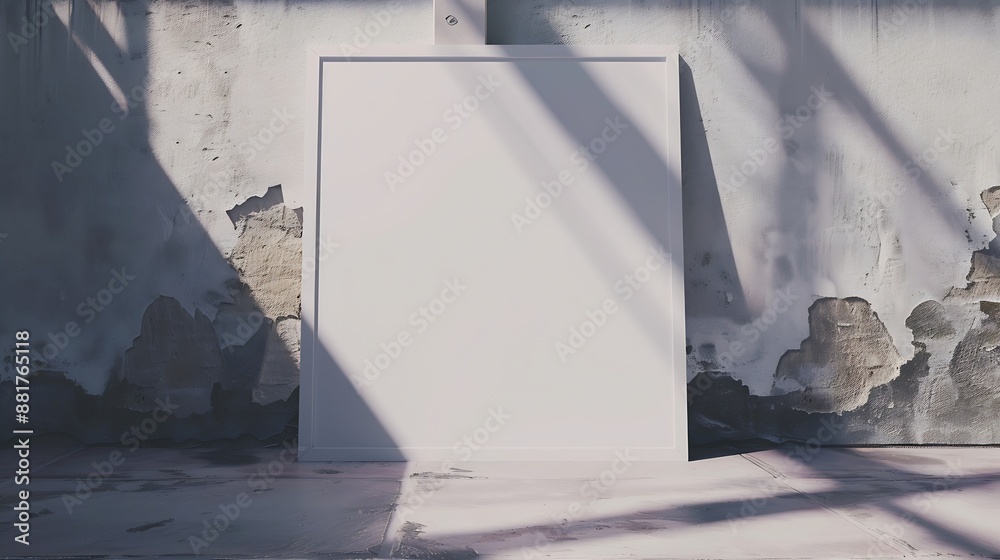 Aufkleber White poster on floor with blank frame mockup for you design Layout mockup good use for your design preview : Generative AI