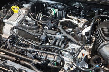 Fototapeta premium Car engine block detail. Motor industry. Automotive technology. Transportation