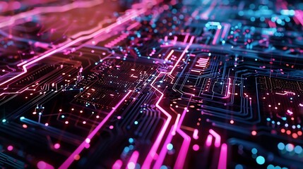 The symbolic movement of electrons on the pallet roads of the microchip against the background of the binary system Visualization of information transfer Cg Ai : Generative AI