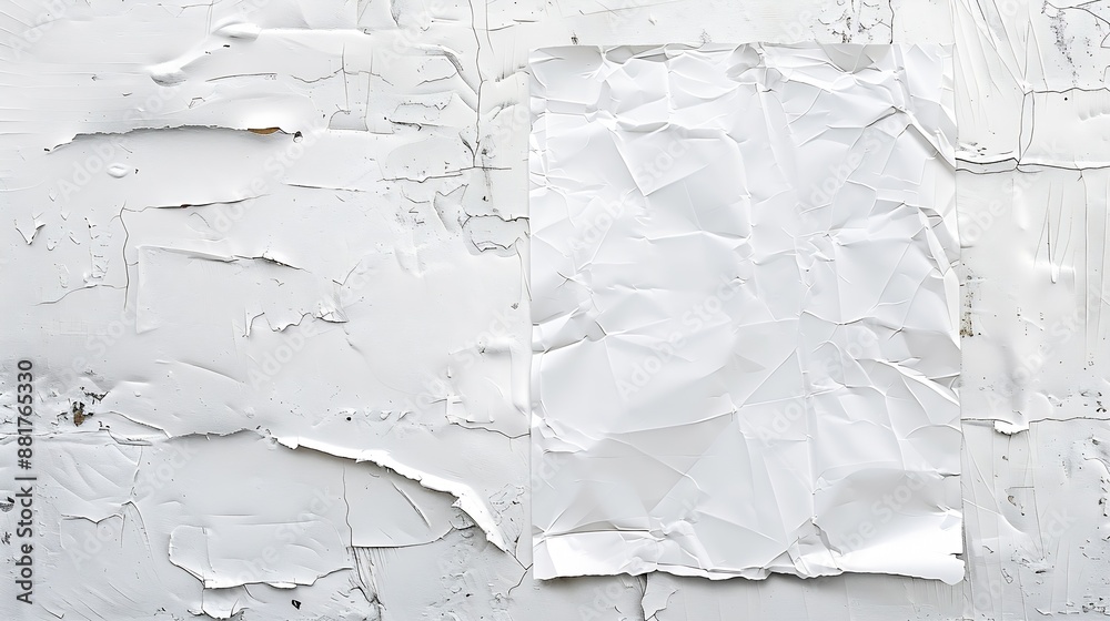 Poster white wrinkled poster template glued paper mockup blank wheatpaste on textured wall empty street art