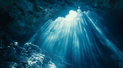 Rays of sunlight into the underwater cave : Generative AI
