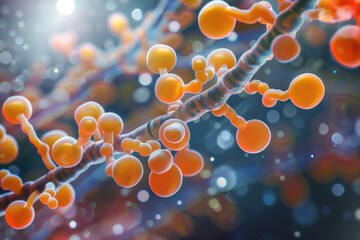 Biology Background. 3D Illustration of Abstract Cell Structure with Candida Fungi