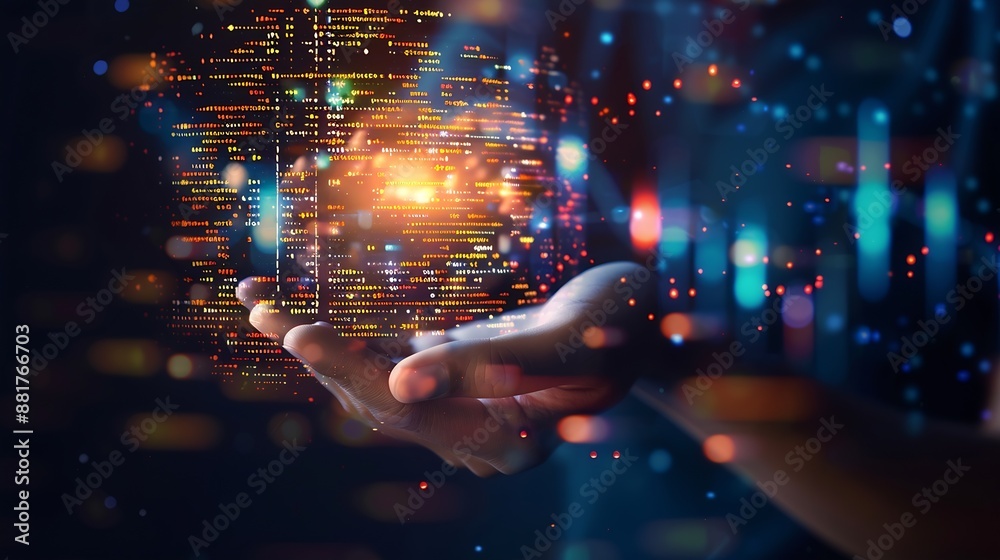 Poster Zero One background in the hands of developers is a global representation of binaries networks and coding of programming fundamentals concepts : Generative AI