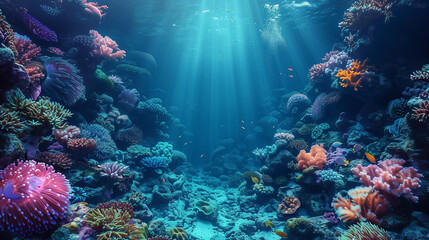 Fototapeta premium Beautiful and colorful tropical fish with coral reef in the deep sea underwater background