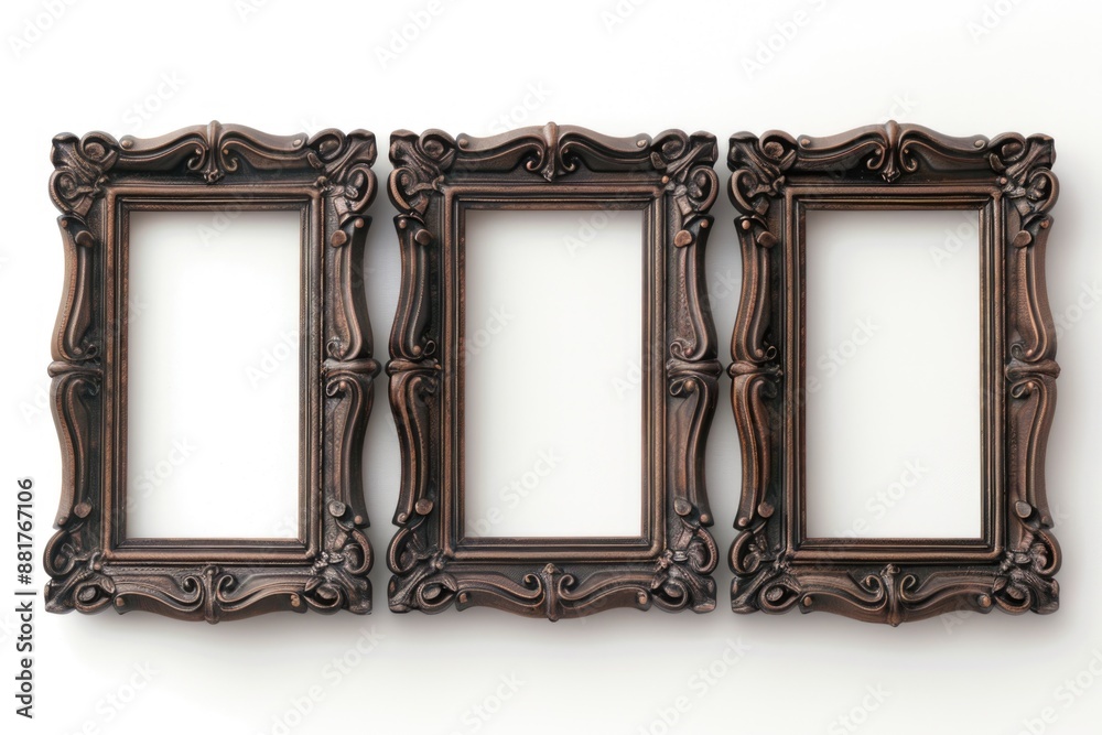 Aufkleber wall-mounted display of three wooden picture frames with empty mats