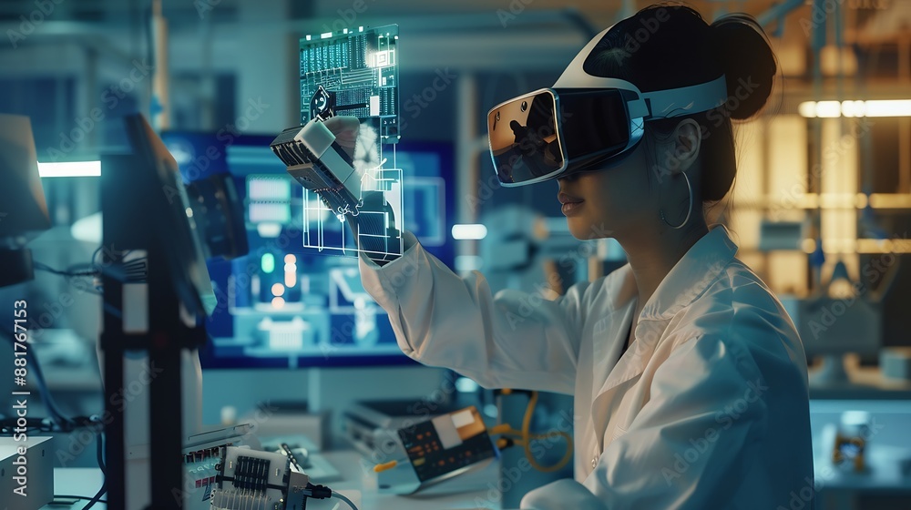 Leinwandbilder ai engineering female stem engineer using artificial intelligence to design micro electronics in the