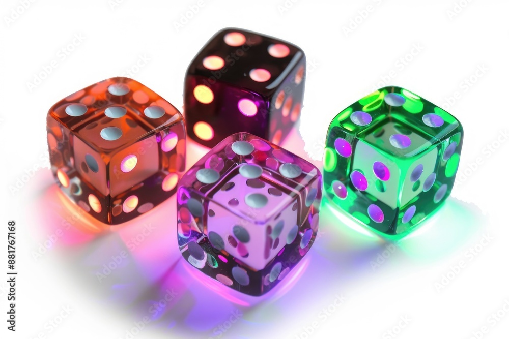 Poster three standard six-sided dice placed together on a flat surface
