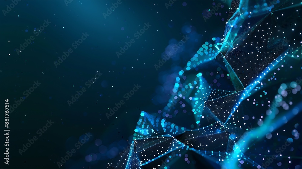 Leinwandbilder Abstract wave shape on a lowpolygonal triangular background for design on the topic of cyberspace big data metaverse network security data transfer on dark blue abstract cyberspace bac : Generative AI
