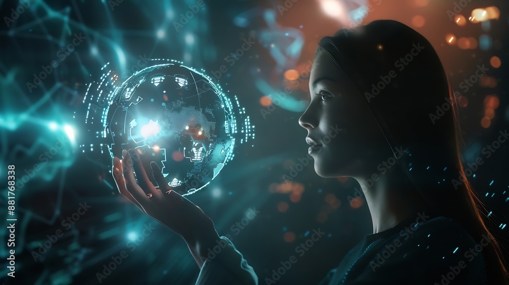 Aufkleber AI Artificial Intelligence Education technology concept Women use Laplets Learn online webinars successfully Use AI to Generate Business Development New ideas for success technology of : Generative AI