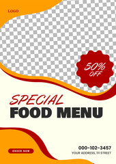 Food menu flyer template. Food promotion poster design. Vector illustration