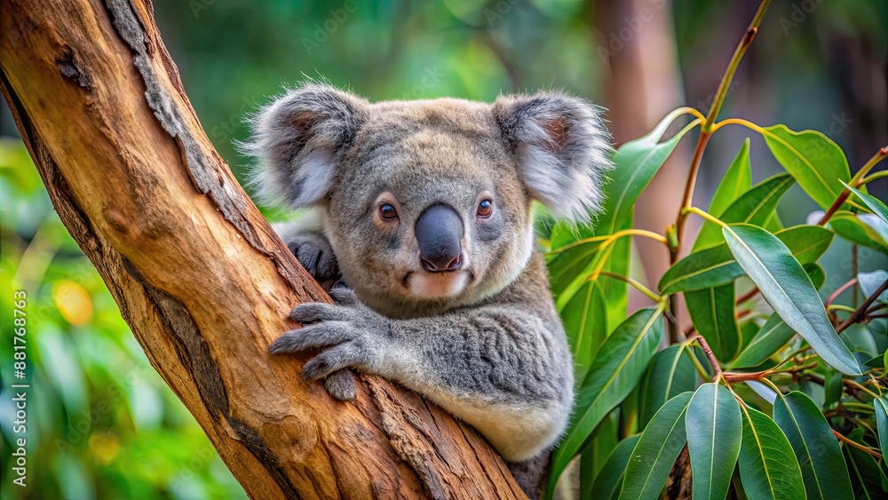 Poster Koala resting in eucalyptus tree , wildlife, Australia, cute, native, marsupial, furry, nature, branches