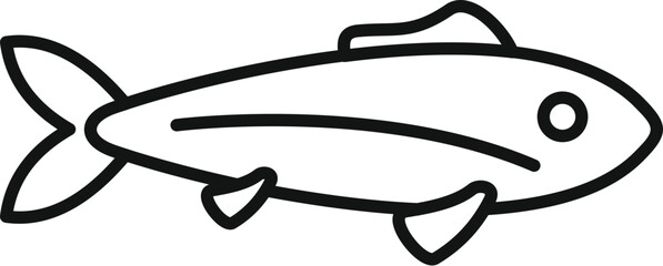 Simple line art of a fish swimming to the right of the frame