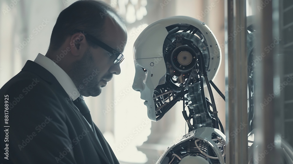 Poster Businessman using search engine with internet connect Chatbot Chat with AI Artificial Intelligence for generates idea something or solve problems : Generative AI