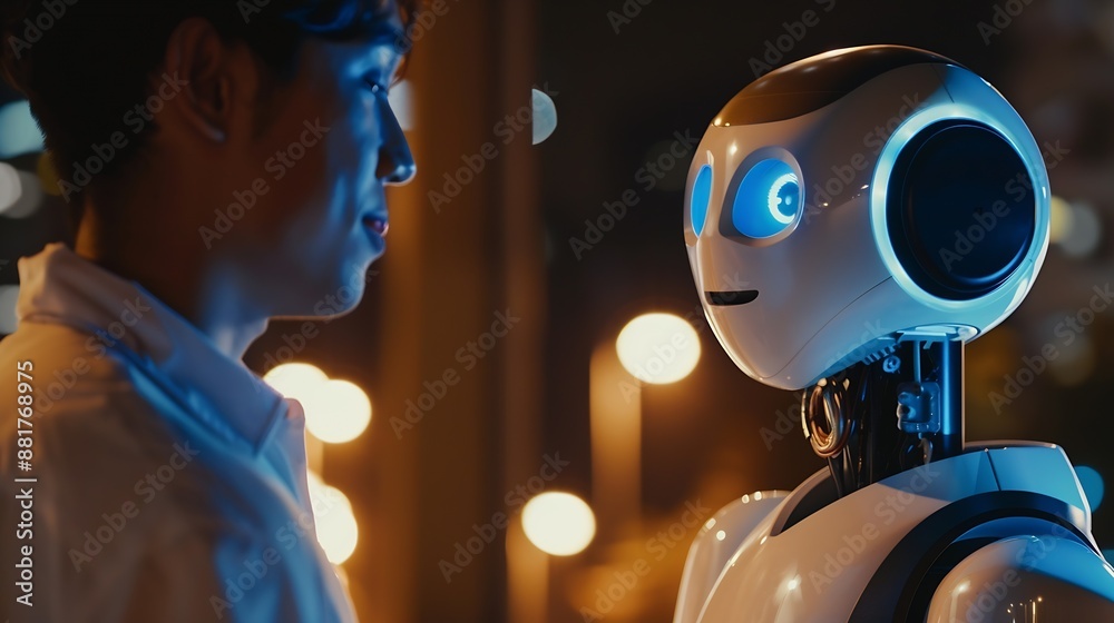 Leinwandbilder AI Artificial IntelligenceDigital chatbot Man chatting with digital assistant chatbot on mobilephone on internet applicationFuture of customer service man utilizes AI chatbot for insta : Generative AI