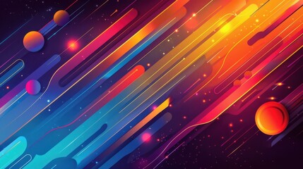 Obraz premium Vibrant abstract space-themed digital art with colorful streaks and planetary elements, perfect for futuristic and cosmic design projects.