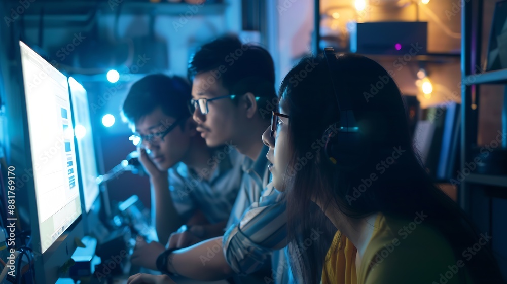 Poster group of asian creative team programing designers participate in all phases of the ux design : gener