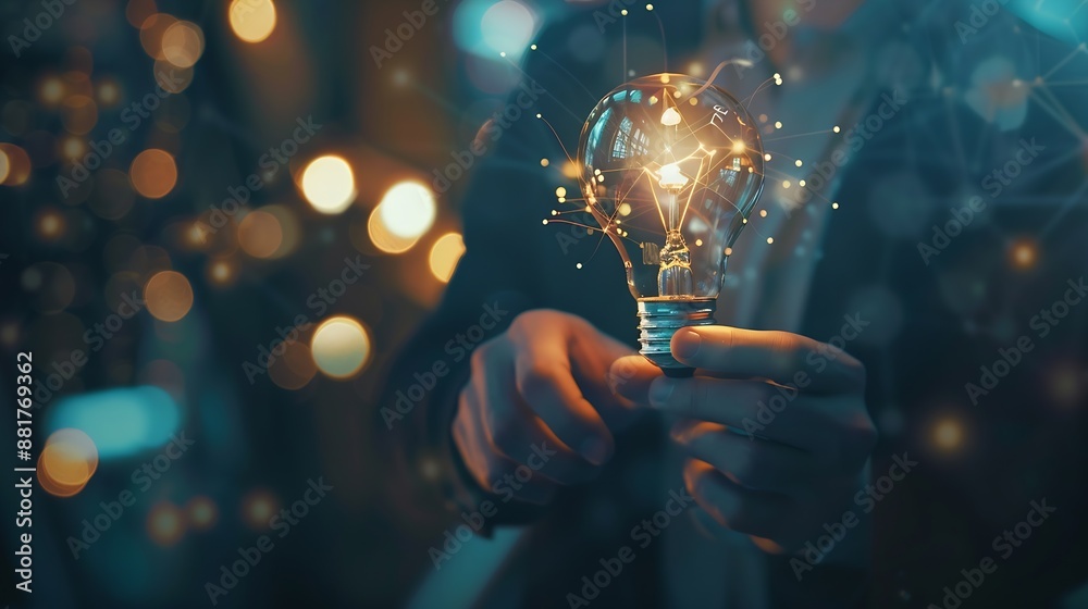 Aufkleber AI Artificial Intelligence Technology concept Businessman holding a glowing lightbulb with AI symbol representing artificial intelligence technology innovation and future digital advan : Generative AI