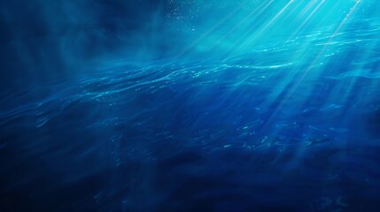 Obraz premium Abstract image of Tropical underwater dark blue deep ocean wide nature background with rays of sunlight and blue sky in background : Generative AI