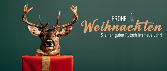 Frohe Weihnachten und einen guten Rutsch ins neues Jahr. Lustige Gru&szlig;karte mit Text.